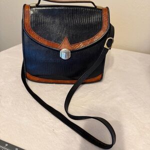 Vintage Leather Black and Brown Handbag